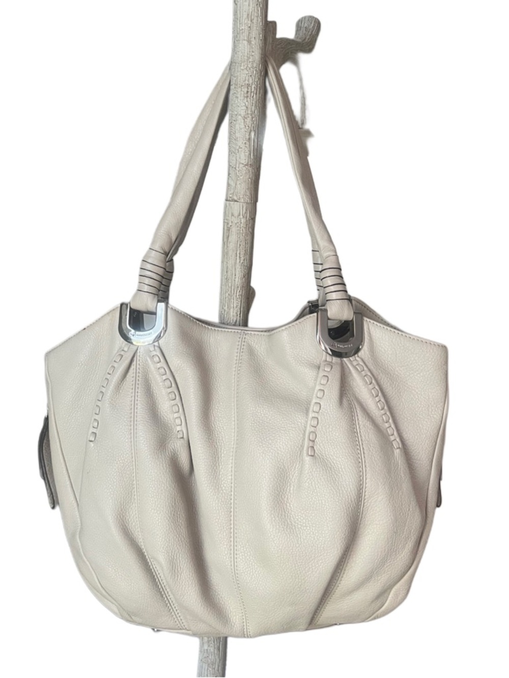b. makowsky Bone Pebbled Leather Hobo Tote